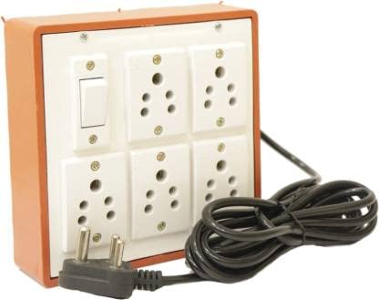 HI-PLASST PVC Extension Switch Board with one 5amp Switch and Five 5amp Sockets Along with 4yard 3pin Cord 5 Socket Extension Boards (Brown) (BR-1+5)