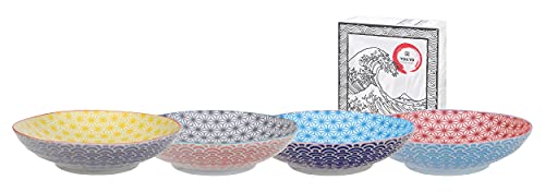 TOKYO design studio Star Wave 4-er Pasta-Teller-Set bunt, Ø 21 cm, ca. 5,3 cm hoch, asiatisches Porzellan, Japanisches Design mit geometrischen Mustern, auch als Suppen-Teller verwendbar Cover
