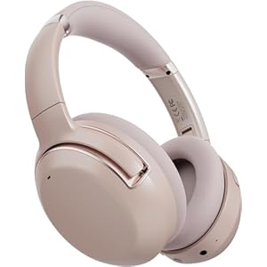 Edcsi Wireless Bluetooth Over Ear Headphones, Active Noise Cancelling(ANC), Transparency Mode, 80 Hour Battery, Foldable Headset Earphones for Mobile Computer Game Music Sports Pink