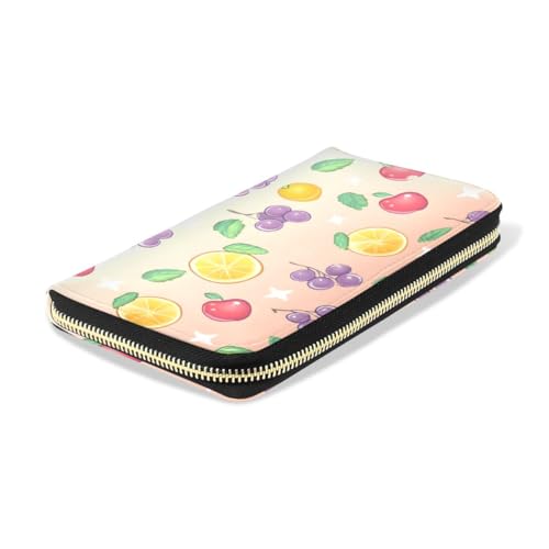 Long Wallets Leather Bifold Wallet for Women Shiny Fruits with Zipper Credit Card Holder Large Capacity4