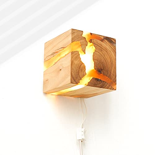 Lampada Decorativa da Parete Quadrata a LED per Interni, Stile Montagna, per Comodino, Bar, Club, Feste, Legno, Luce Calda 3000k, per Camera da Letto,