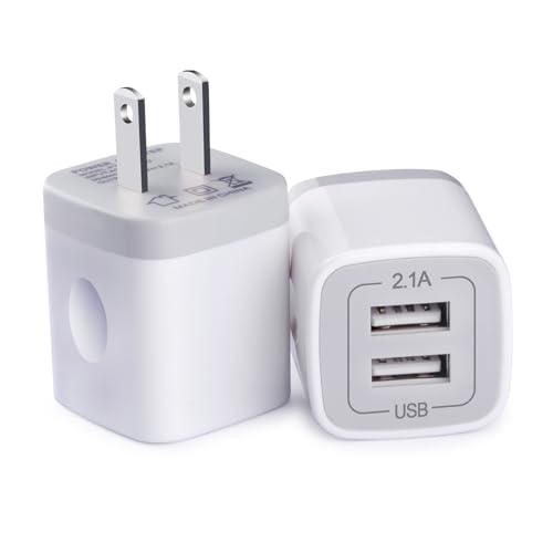 USB Wall Charger, USB Outlet Plug, 2-Pack Wall Plug USB Charger Cube 2.1A/5V Dual Port Charging Block Charger Box for iPhone 14 13 12 11 Pro Max XR XS X 8, iPad, Samsung Galaxy S22 S21 A13, Pixel 6