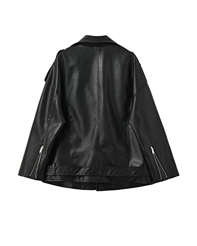 LY VAREY LIN Women Faux Leather Jacket Lapel Collar Motorcycle Zip Up Long Sleeve Motor Biker Short Coat Jacket2
