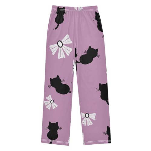 Cat and Bow Boys Pants Boys Athletic Pants Long Pant for Boywith Pockets Wide-Leg Size 6-14Y