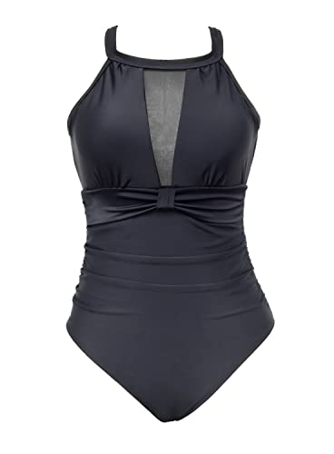 I2Crazy Women Swimsuit One Piece High Cut See Through Back Monokini Swimwear Mesh Ruched Swimsuits - L, Black #TOP3