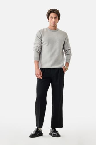 Image of SNITCH Men Casual Trousers | Relaxed Fit with Turned-Up Cuffs & Solid Pattern | Cotton Blend Fabric with Medium Stretch for Summer & Everyday Wear