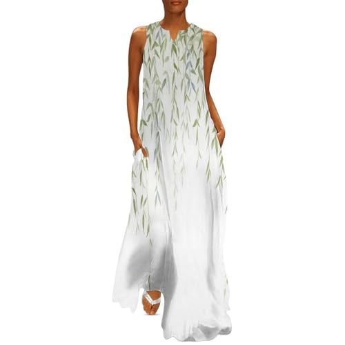 Robe longue maxi plage été grande taille imprimé saule aquarelle col décontracté