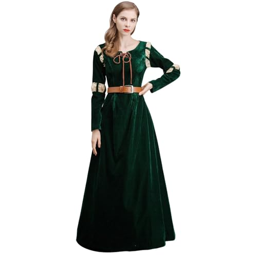Générique Robe de Princesse Courageuse pour Femmes Robe du Personnage Merida Costume Médiéval Renaissance pour Halloween Tenue Verte de Reine de Cour...