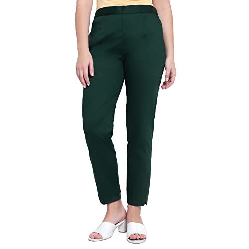Image of BLUE STAR SHARK Stretchable Cotton Lycra Cigarette Pants | Versatile and Stylish Women's Pants | Comfortable Slim Jeggings | Ankle Length Straight Trousers for Office, Formal, Casual Wear