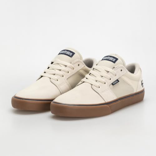 Image of Etnies Barge LS - Classic Skate Look, Slim Vulcanized Silhoutte, Hefty Armored Collar, Reinforced Vulc - White /Navy - 9
