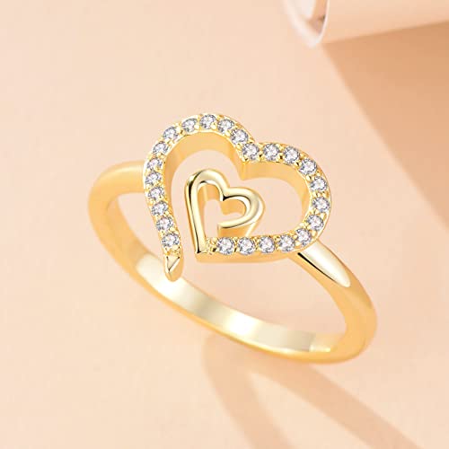 Gold Double Heart Ring for Women Delicate 14K Gold Plated Heart to Heart Wedding Jewelry Promise Love Ring for Her Gift2
