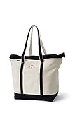 Lands' End Natural Long Handle Zip Top Canvas Tote Natural/black No SzMedium