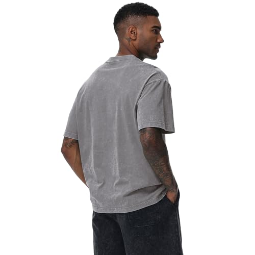 Image of Men's Oversized Cotton T-Shirts Loose Fit Vintage Washed Tee Unisex Short Sleeve Casual Shirts Tops