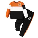 Toddler Baby Boy Clothes Cartoon Face Print Colour Blocking Sweatshirt + Sweatpants 2PC Fall Winter Outfits Set(7-8T)