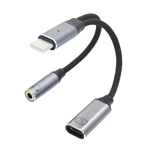 USB C - �f���A�� USB C �w�b�h�t�H���W���b�N�Ə[�d�� Y�X�v���b�^�[�A�_�v�^�[ 2�C��1 USB Type C to Aux �I�[�f�B�I�A�_�v�^�[ PD100W�����[�d�t�� iPhone 17/16/15 Android USB Type C