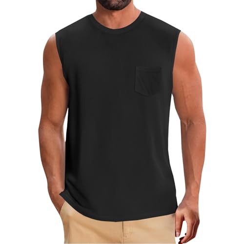 Maskjuwio Canottiera da uomo, traspirante, senza maniche, per allenamento muscolare, palestra, allenamento, casual, canotte, Nero , M