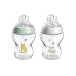 Tommee Tippee Natural Start Baby Bottles for 0m+, Pack of 2, 260ml Baby Bottles, with Slow Flow Breast-Like Teat for a Natural Latch, Self-Sterilising and BPA Free, Decorated