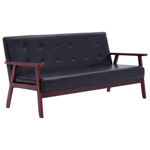 pokgdf Canapé design rétro 2 pièces en cuir synthétique noir avec coussin rembourré épais pour un confort optimal