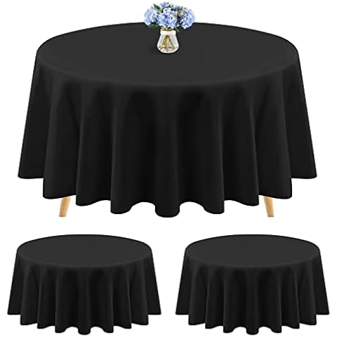 3 Packs Black Polyester Round Tablecloths 90 Inches Circular Table cloth Stain and Resistant Wrinkle Washable Table Cover for Wedding,Parties,Banquet,Buffet Table, Holiday,Dinner Tables Decorate Cover