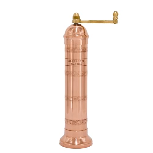 Image of Alexander Home Original Greek Salt Mill, 9-Inch Copper - European Manual Salt Grinder, Refillable, with Polishing Cloth