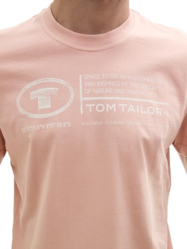 TOM TAILOR Herren Basic T-Shirt mit Print aus Baumwolle, Pale Coral, M – Ansicht 4