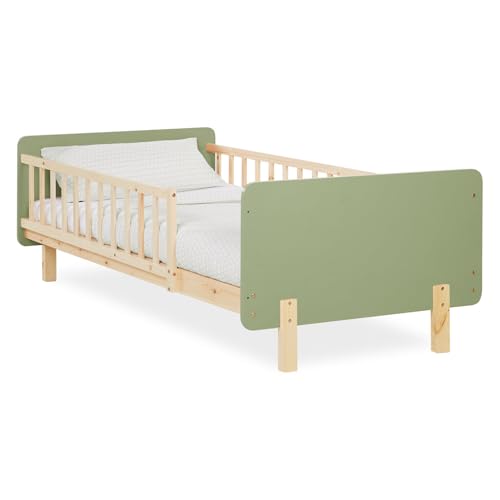 Homestyle4u 2605, Kinderbett 90x200 mit Rausfallschutz & Lattenrost Grün Natur Massivholz Kleinkindbett Gitterbett Bett Kinder