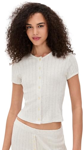 Leset Women's Pointelle Short Sleeve Cardigan