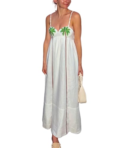 Image of Yuemengxuan Boho Maxi Dresses for Women Spaghetti Strap Flowy Smocked Long Dress Casual Summer Vacation Beach Maxi Dress