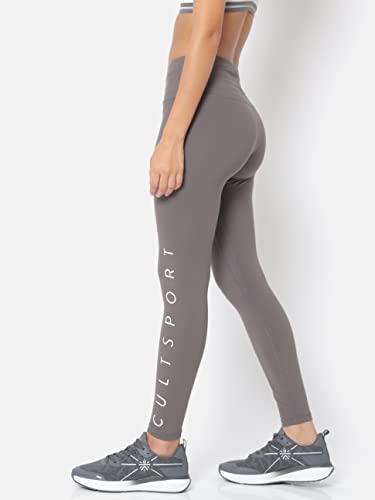 Image of Do It All Tights with Brand Print | Anti-Chafing | Performance Tights for Women | 4-Way Stretch | Yoga Gym Cardio Leggings | Sports Leggings | Active Wear for Women (CS601301XS Grey XS)