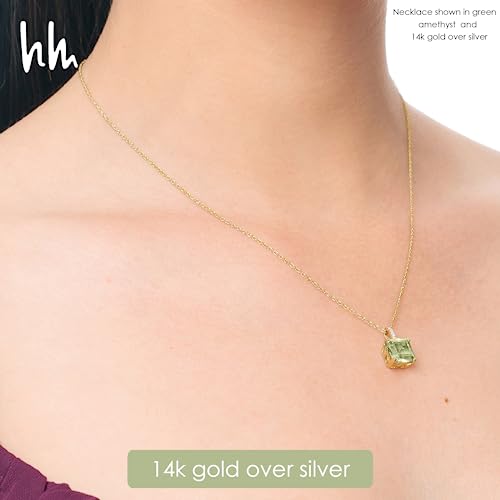 Nicole Miller Green Square Amethyst Necklace 14K Yellow Gold Plated On 925 Sterling Silver Necklace For Women 18 Inch Chain February Lavender Birthstone Created White Sapphire Accents Fine Jewelry #TOP1