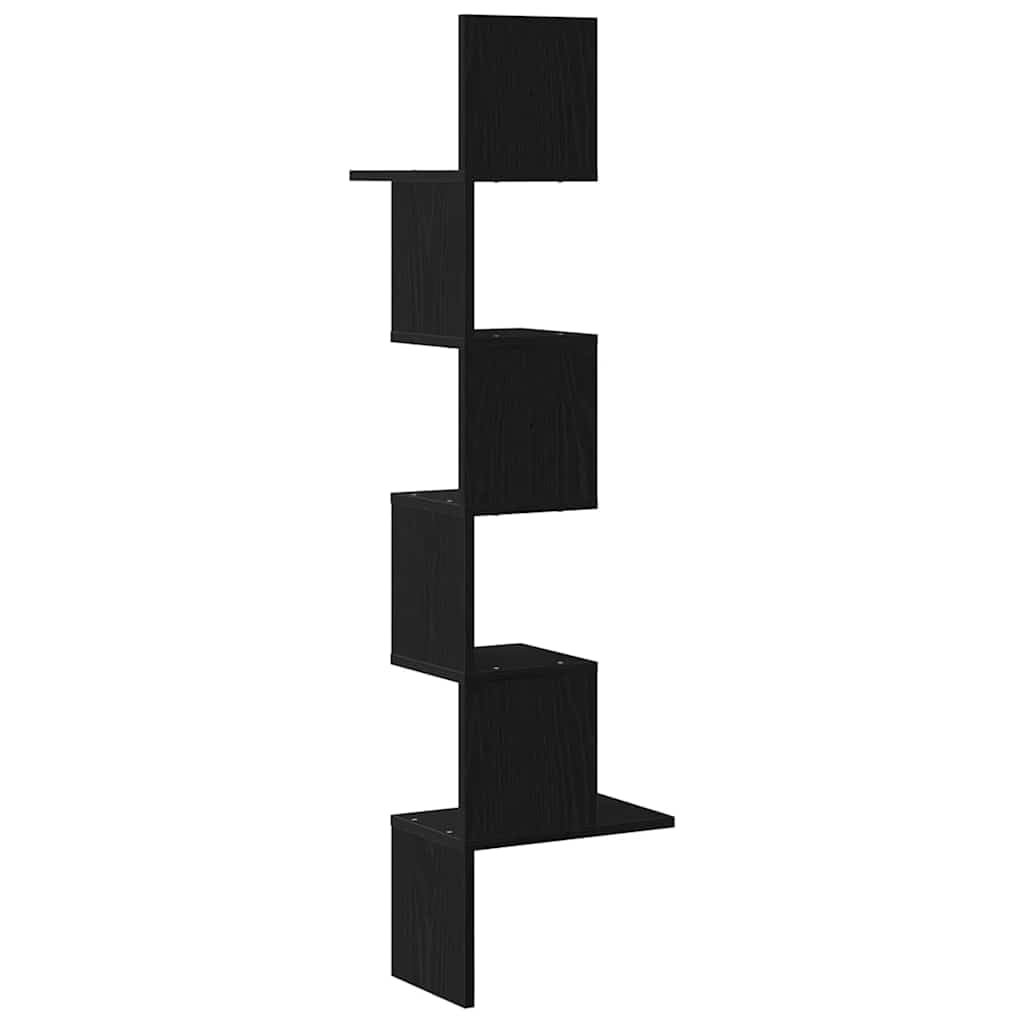 vidaXL Estante de Esquina de Pared contrachapado Negro 32x32x127,5 cm, Estante de Pared, Estante montado en Pared, Estante de Pared