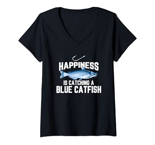 Mujer Divertido bagre azul pesca grande pescado de agua dulce pescador regalo Camiseta Cuello V