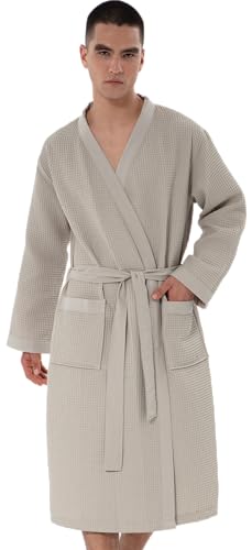 Image of SEYANTE Turkish Cotton Waffle Robe for Men - Organic GOTS Certified Spa Bathrobe, Lightweight Kimono, Soft Cotton Bathrobe