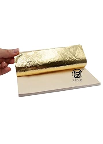 Image of UGLS Gold Leaf 16x16 Metallic Foil Sheets (100-Sheets) for Gilding, Home Decoration, Art & Crafts, Painting Arts Crafts Nails and DIYS IG6LS (#2.5 Gold)