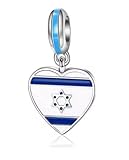 Abalorio de plata 925 con diseño de estrella de David con la bandera de Israel, compatible con abalorios Pandora, Trollbeads, Chamilia, Biagi y muchas otras pulseras del Reino Unido.
