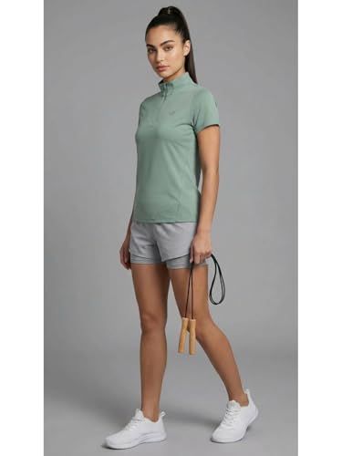Image of PUMP'D Dry Fit Women's Half Zip Activewear Synthetic Regular Fit T-Shirt | Gym & Yoga