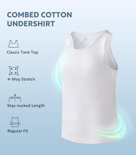 DAVID ARCHY Men's Undershirts Combed Cotton Tank Tops Soft Moisture-Wicking Shirt Breathable A-Shirt for Men 3 Pack4