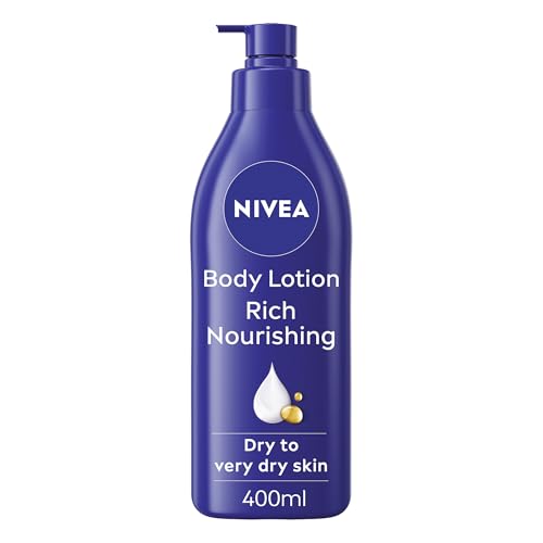 NIVEA Rich Nourishing Body Lotion (400ml) Rich 72H Hydration Moisturiser for Dry Skin Made with Deep Moisture Serum and Almond Oil Intensive Hydration Body Lotion