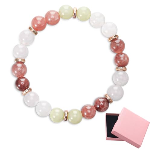 Apricitie Rosenquarz Armband Damen, Kristall Armband Rosenquarz Heilstein-Perlenarmband mit Bedeutungskarte,8mm Spirituelles Glücks Heilsteine Armband Glücksbringer Geschenk für Frauen