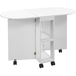 Estanteria Con Mesa Abatible HOMCOM Mesa de Comedor Plegable con Ruedas Mesa de Cocina con Alas Abatibles y 2 Estantes Abiertos Estilo Moderno Carga 80 kg 120x60x77 cm Blanco