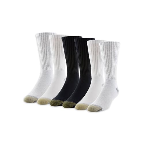 GOLDTOE Edition Men's Classic Sport Cushion Crew Socks with Moisture Wicking (Grey Heather/White/Black/Black/White/Grey Heather), 6-12.5