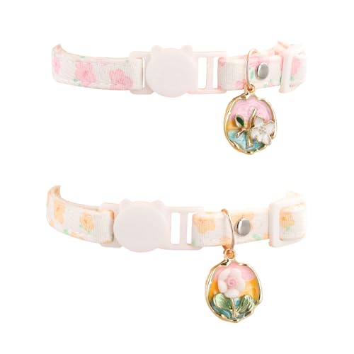 2 Collares Ajustables para Gatos, 17-33 cm Collar para Gatitos con Flores, Mecanismo de Liberación Rápida, para Cachorros de Gato o Perro
