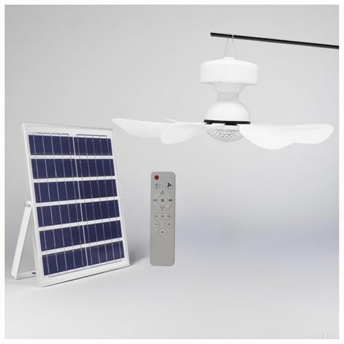 DHNDSDP Ventilatores Solare da Soffitto con Luce Pannello Solare Portatile da 10 W per Campeggio All'aperto con Cavo da 4,5 Metri Autonomia di 10 Ore Ventilatore Solare Telecomando