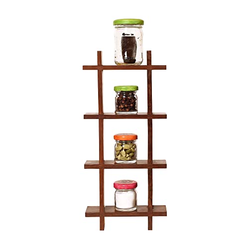 Image of AAKRITI ART CREATIONS Ladder Wall Decor with 4 Spice Jars | Wooden Wall Hanging Shelf with Storage Jars | Matte Finish Decorative & Functional Wall Art for Kitchen, Living Room & Gifting