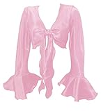 Indian Trendy Women's Satin Ruffle Sleeve Tie Top Choli Blouse Belly Dance Gypsy (One Size, Pink)