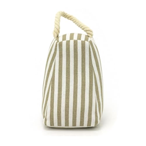 Beige Stripe Fabric Doorstop | Triangular Weighted Door Stopper for Floor | Decorative Fabric Door Stop with Handle - 1.2kg