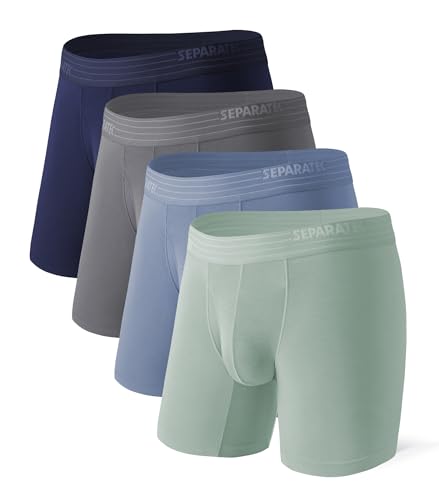 Separatec Breathable Mens Underwear with Separate Pouch Moisture Wicking Soft Anti Chafing Boxer Briefs for Men 4 Pack, New!-separate Pouch - Gray Blue/Dark Blue/Gray Green/Dark Gray - 4 Pack, M