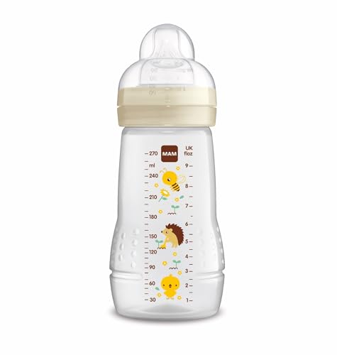 MAM Biberón, 2-4 Meses, 270ml, con Tetina 2 de Flujo Medio de Silicona de Fácil Aceptación, Fácil de Sostener, Fácil de Limpiar, MAM Easy Active, Neutro Brillante, Pack de 1ud