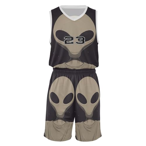 FLildon Cool Alien Boys Basketball Jersey Set Tank Top Shorts Tracksuit Sport Training Suit for Kids