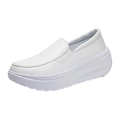 Mocasines sin cordones para mujer, informales, suaves, gruesos, de plataforma, ligeros, antideslizantes, elegantes, sin cordones, zapatos de cuero de ajuste ancho, zapatos de tacón alto para caminar Mocasines sin cordones para mujer, informales, suaves, gruesos, de plataforma, ligeros, antideslizantes, elegantes, sin cordones, zapatos de cuero de ajuste ancho, zapatos de tacón alto para caminar